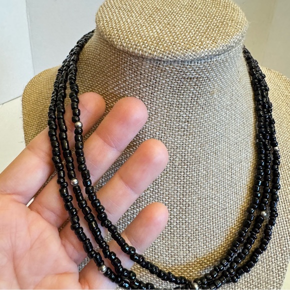 SILPADA Triple 3 Strand Black Glass Beads & Sterling Silver Beads Necklace - Picture 3 of 16